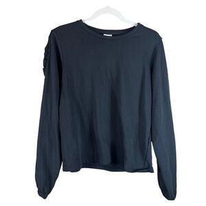 Jacqueline De Yong | Ruffle Long Sleeve Pullover Sweatshirt Top Black Medium